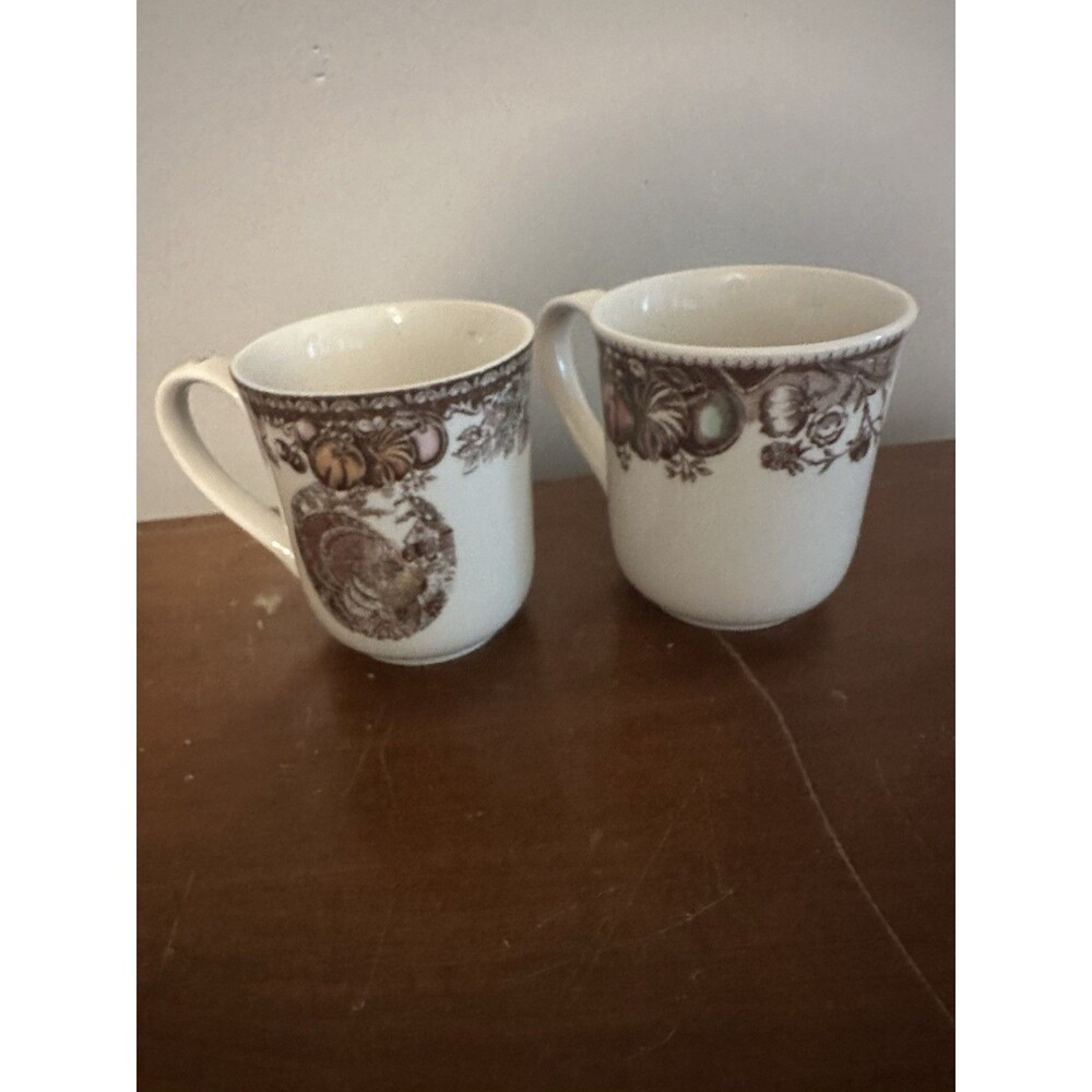 VTG 2 Johnson Brothers His Majesty Thanksgiving Turkey Coffee Cups Mugs Vintage